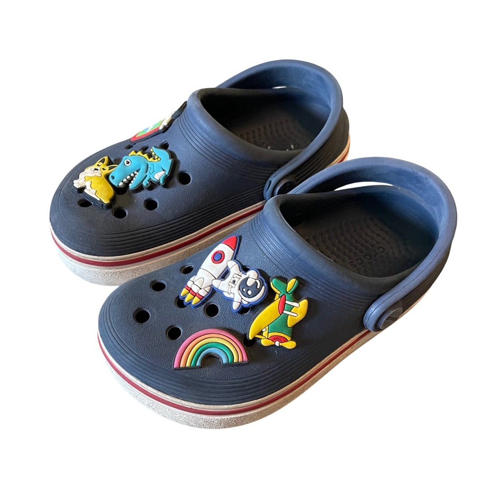Crocs Toddler Size C 9‎ Boys Classic Clogs Slip-On Shoes Blue Red Dino Dog Space